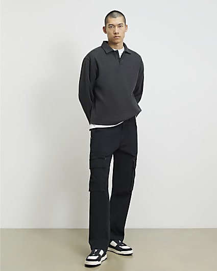 Black Loose Fit Cotton Cargo Trousers