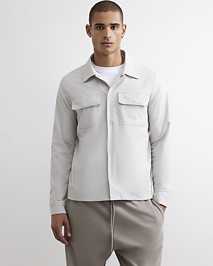 Beige Muscle Fit Funnel Neck Shacket
