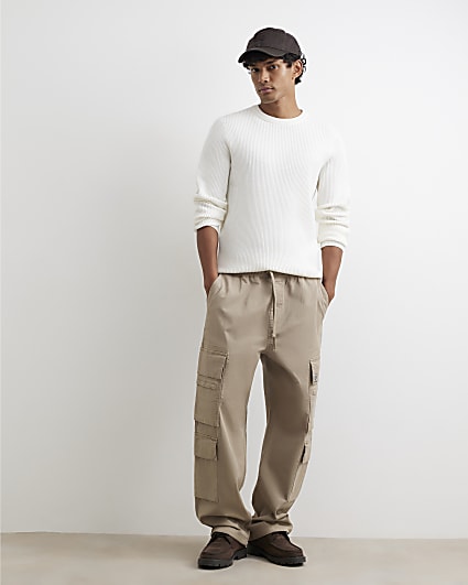 Cream Slim Fit Cotton Waffle Jumpers