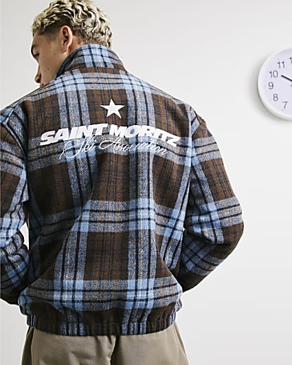 Blue Check Ski Badged Funnel Neck Jacket