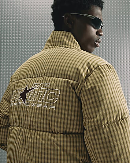 Brown Microcheck Puffer Jacket