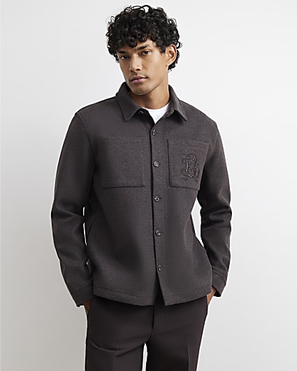 Brown Cotton Embroidered Overshirt