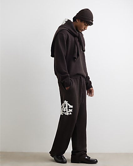 Brown Wide Leg Cosy Monogram Joggers