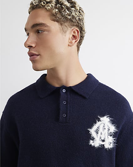 Navy Regular Fit Monogram Cosy Knit Jumper