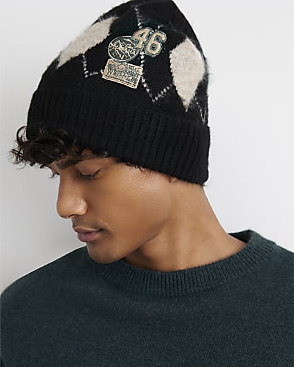 Black Badge Argyle Beanie Hat