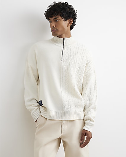 Cream Cable Knit Half Zip Jumper