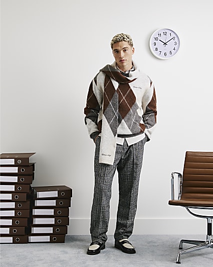 Brown Brushed Argyle Jumper