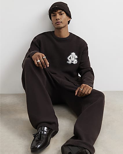 Brown Cosy Monogram Crew Neck Jumper