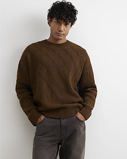 Brown Oversized Fit Cable Knit Atelier Jumper