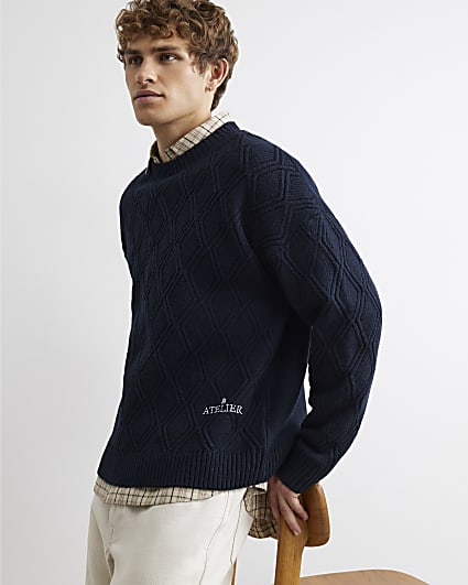 Navy Oversized Fit Cable Knit Atelier Jumper