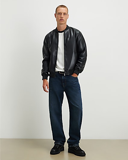 Black Faux Leather Bomber Jacket