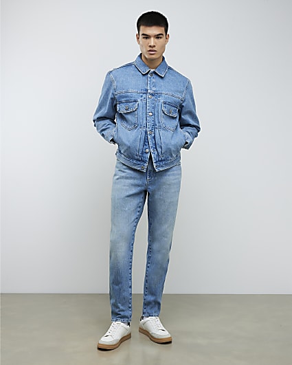 Blue Tapered Fit Stretch Jeans