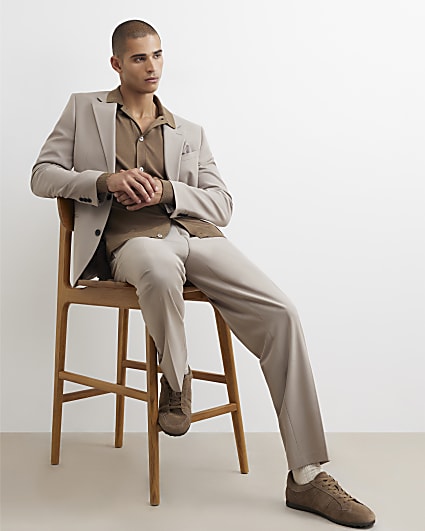 Beige Relaxed Fit Suit Trousers