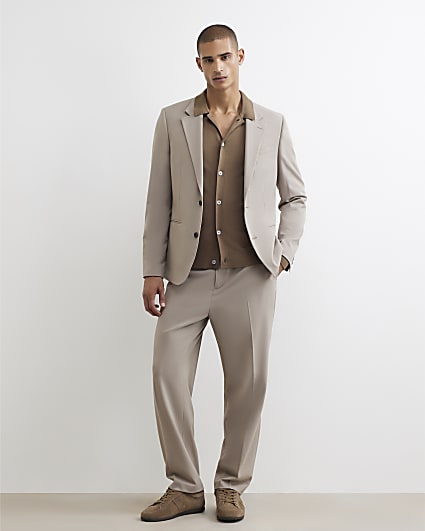 Beige Slim Fit Cotton Suit Jacket