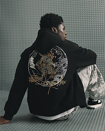 Black Oversized Fit Kamakura Hoodie
