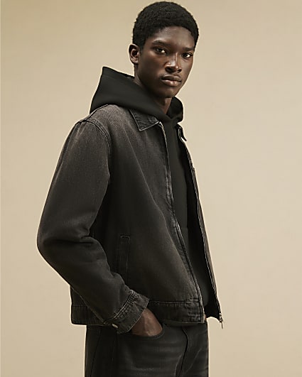 Black Regular Fit Denim Zip Through Jacket