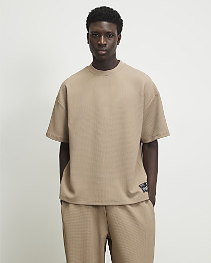 Beige Oversized Fit Waffle Textured T-Shirt