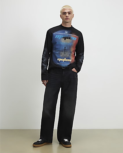 Black Oversized Fit Motion Ombre T-Shirt