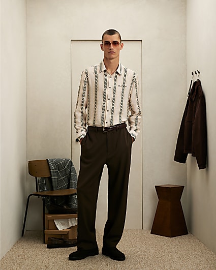 Cream Regular Fit Chain Print Shirt