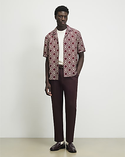 Red Regular Fit Monogram Chain Shirt