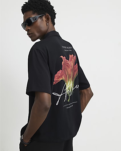Black Oversized Fit Floral Shirt