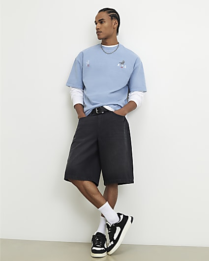 Blue Oversized Fit Japanese Horse T-Shirt