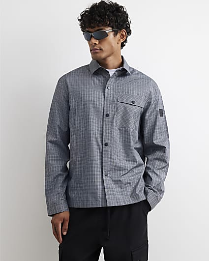 Grey Regular Fit Nylon Check Utility Shirt