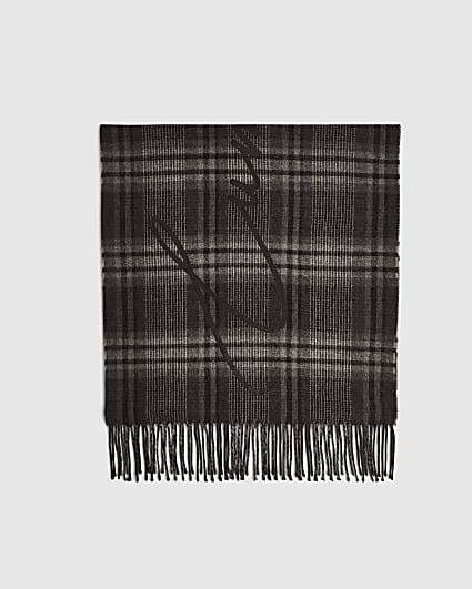 Grey Lumieux Embroidery Check Scarf