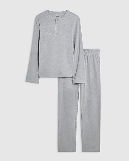 Grey Muscle Fit Rib Loungewear Set