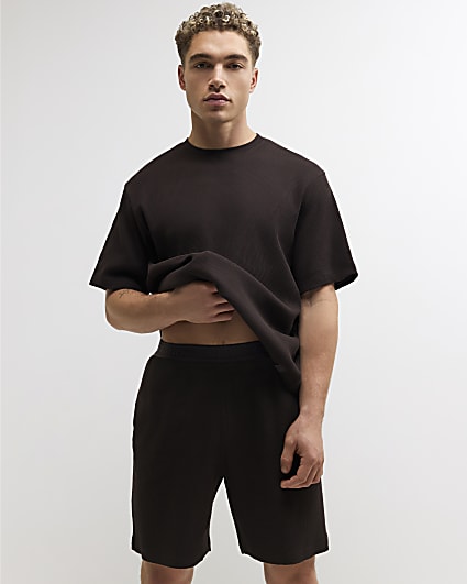 Brown Cotton Waffle Textured Loungewear Set