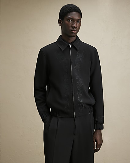 Black Embroidered Baroque Harrington Jacket