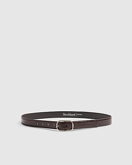 Brown Faux Leather Croc Buckle Belt
