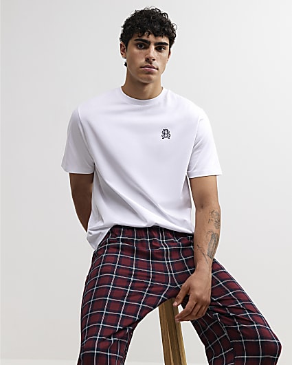 Red Cotton Check Trousers Loungewear Set