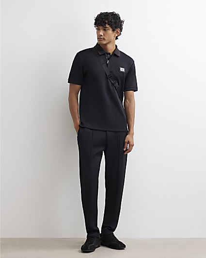 Black Slim Fit Pintuck Pique Joggers