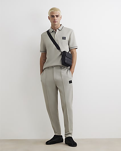 Grey Slim Fit Pintuck Pique Joggers