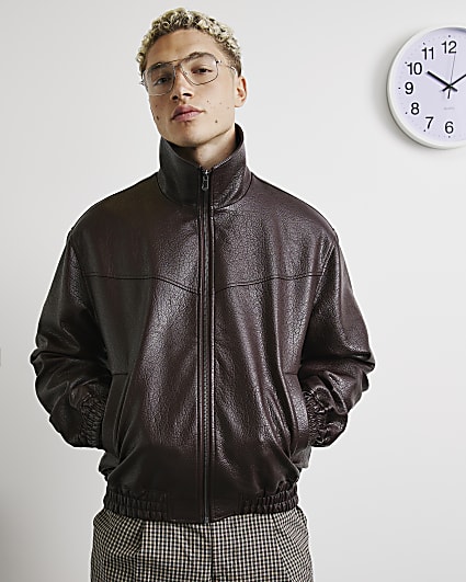 Burgundy Funnel Neck Blouson Jacket