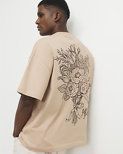 Beige Cotton Flower Bouquet T-Shirt