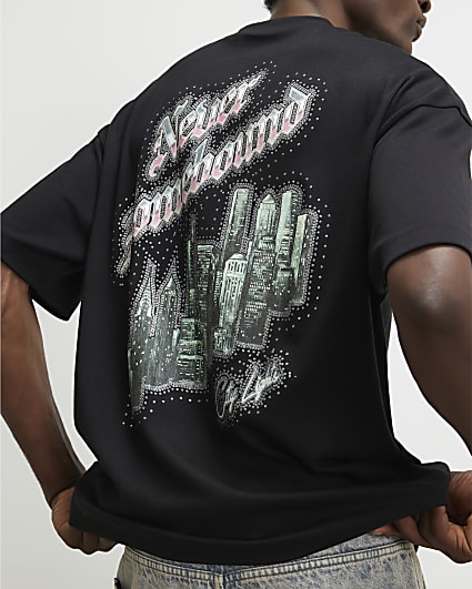 Black Oversized Fit Homebound Glitter T-Shirt