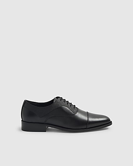 Black Wide Fit Faux Leather Lace Up Shoes