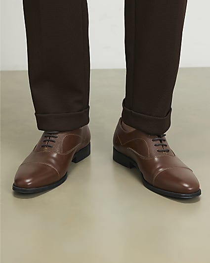 Brown Wide Fit Faux Leather Lace Up Shoes