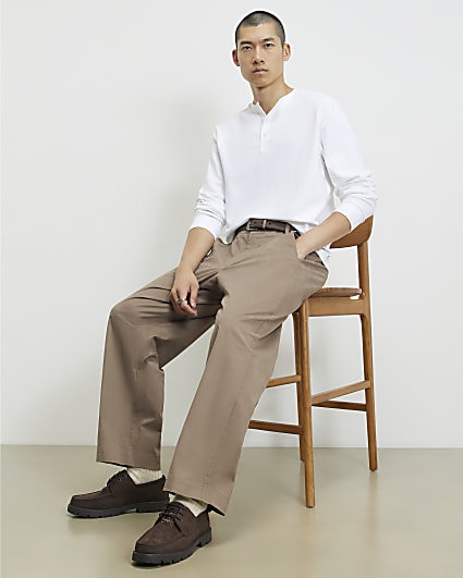 White Regular Fit Cotton Henley Neck T-Shirt