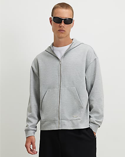 Grey Premium Oversized Fit Zipped Hoodie
