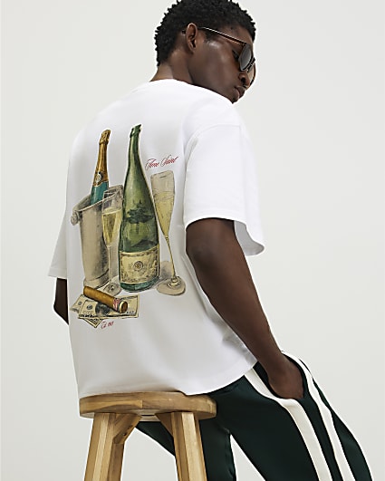 White Oversized Fit Champagne Bucket T-Shirt
