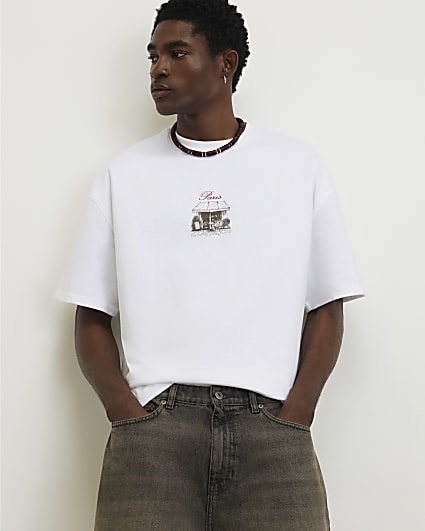 White Oversized Fit Cafe Rivere T-Shirt