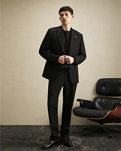 Black Slim Fit Check Tailored Trousers