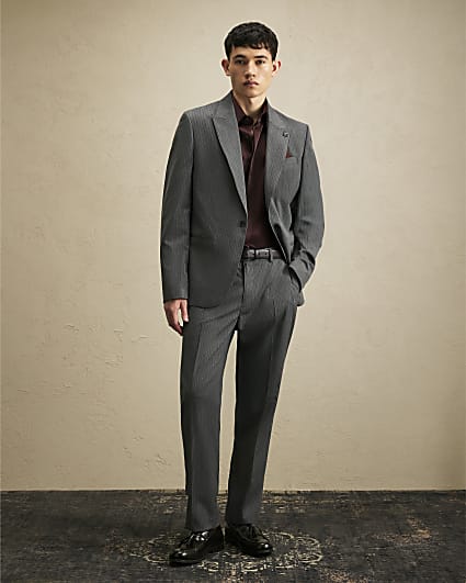 Grey Slim Fit Pinstripe Suit Trousers