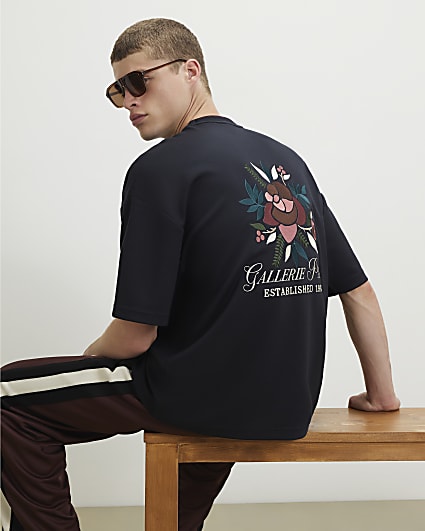 Navy Oversized Fit Gallerie Floral T-Shirt