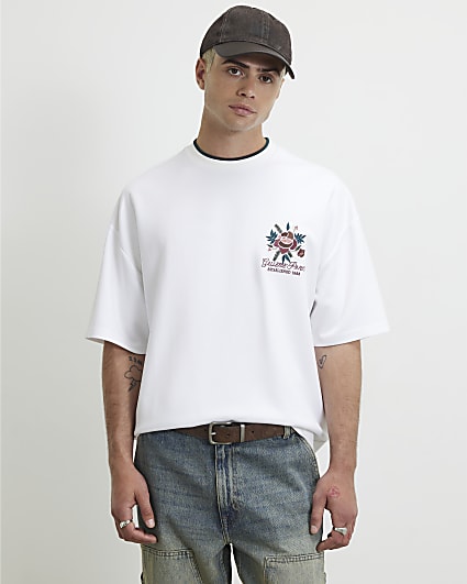 White Oversized Floral Embroidered T-Shirt