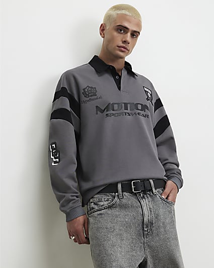Grey Cotton Motion Sports Rugby Polo Shirt
