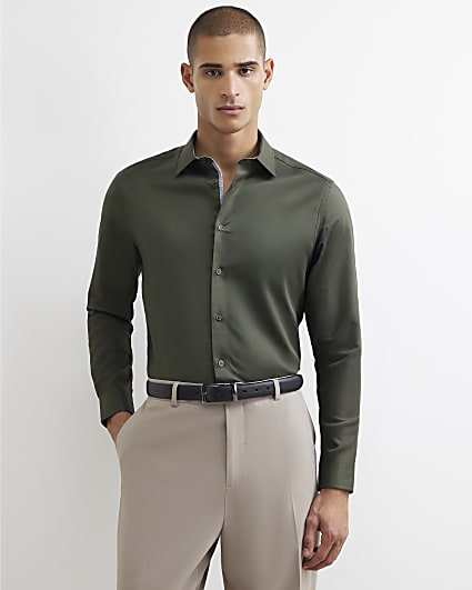 Green Slim Fit Twill Shirt